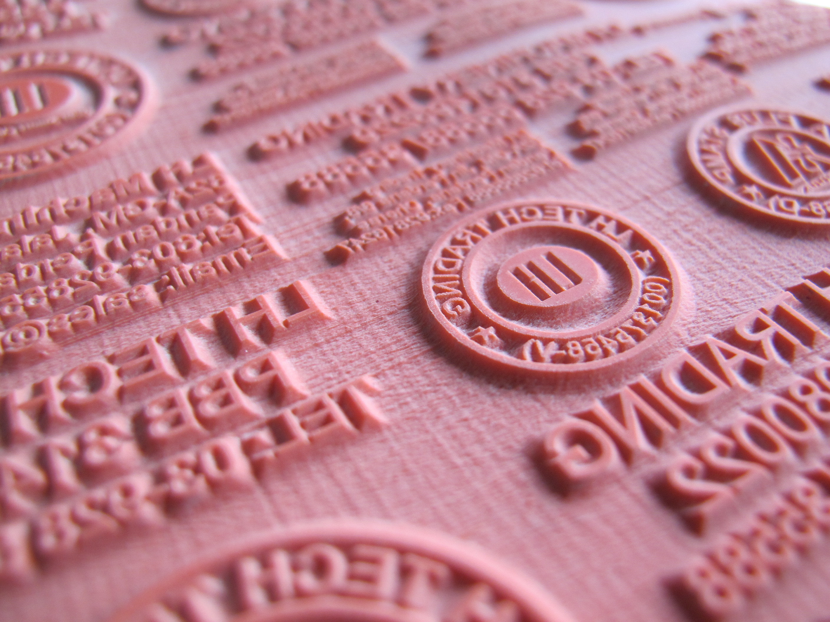 China laserable odorless red rubber stamp - engraved result